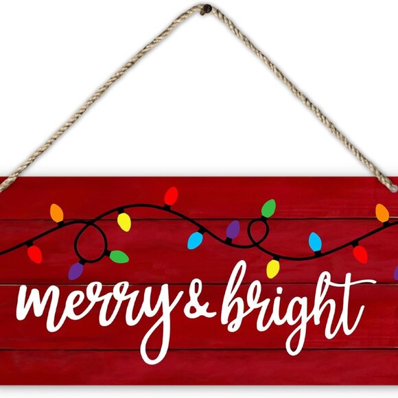 Phamte Other - Merry And Bright Christmas Signs, Red Farmhouse Welcome Wooden 12x6 - New